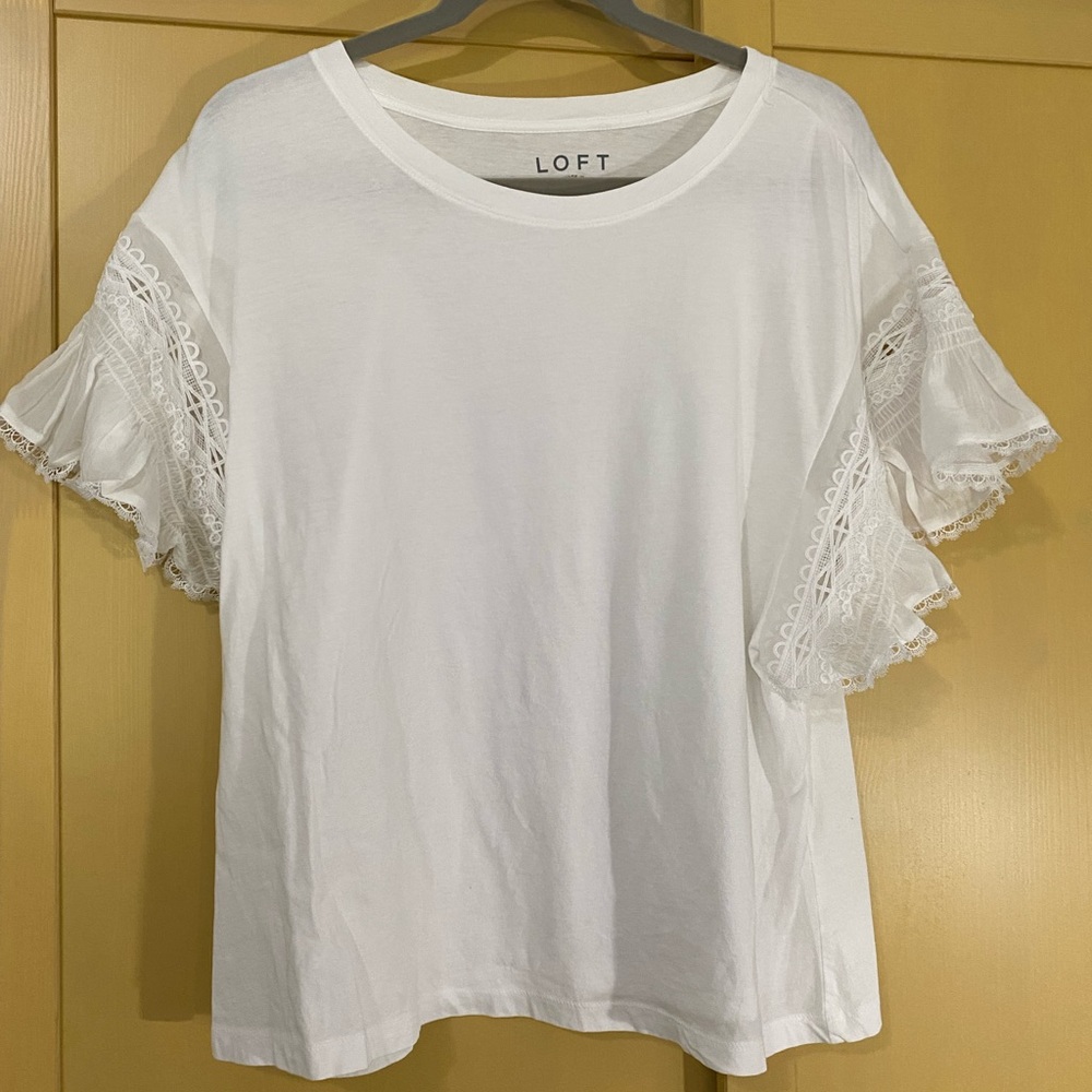 LOFT Whitr Lace Trim Short Sleeve Top